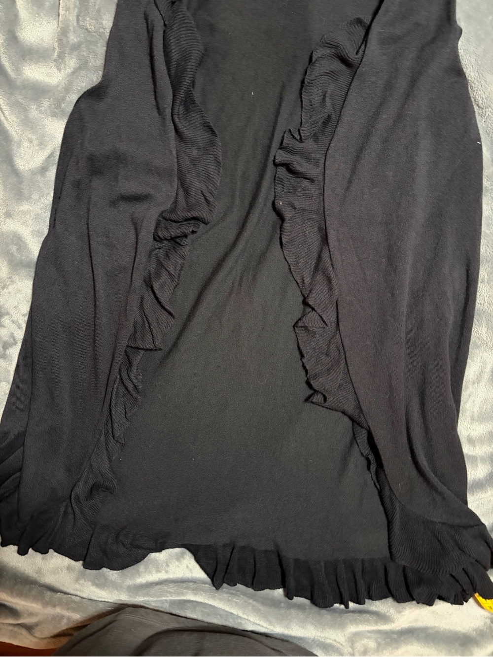 Black Sleeveless Ruffle-Edge Draped Open Front Sweater  Feminine Festival